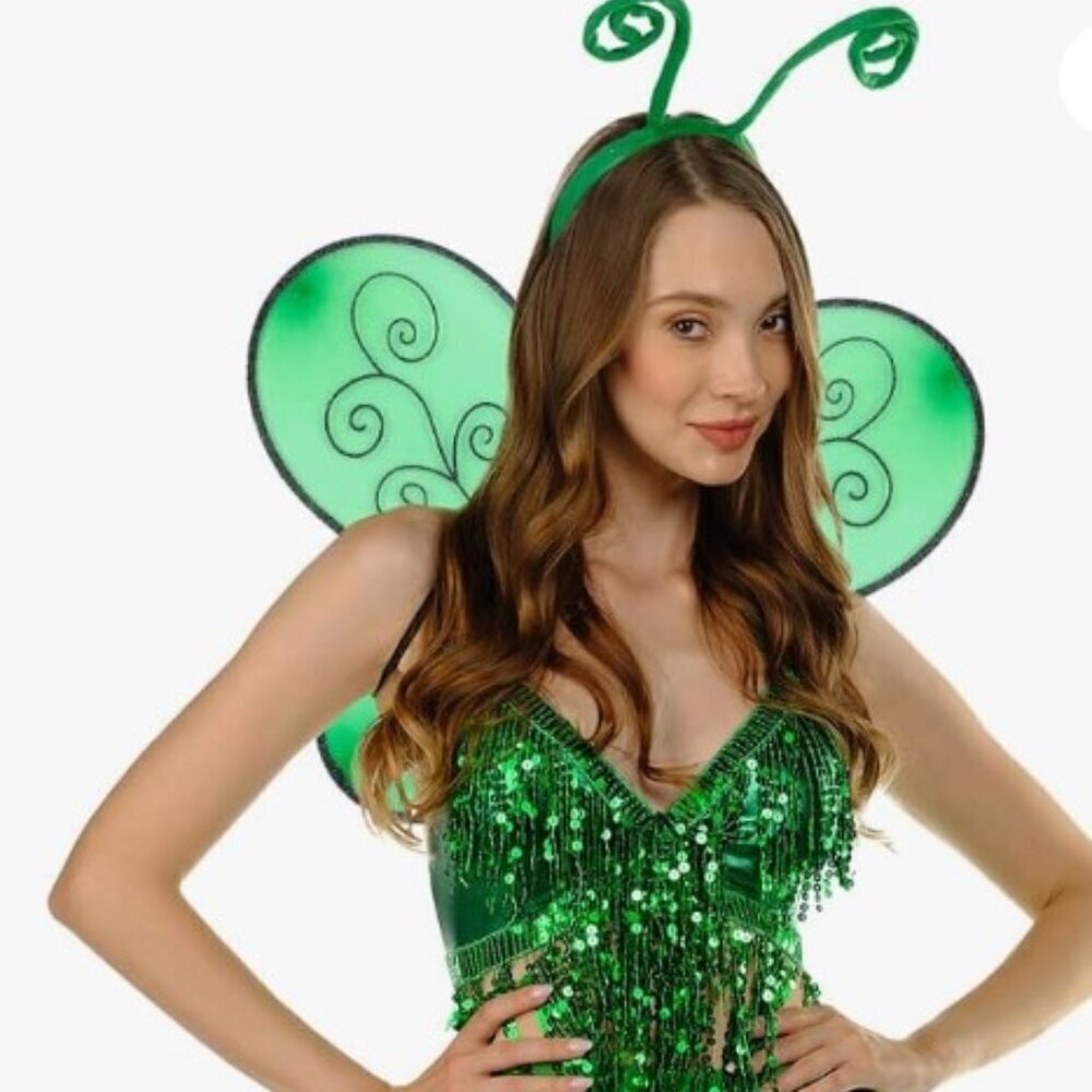 FUNCREDIBLE Green Bug Praying Mantis Costume Wings & Antenna Headband Set NWT